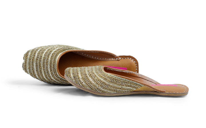 Gold Dust Striped Rhinestone & Beadwork Ethnic Mojaris for Women