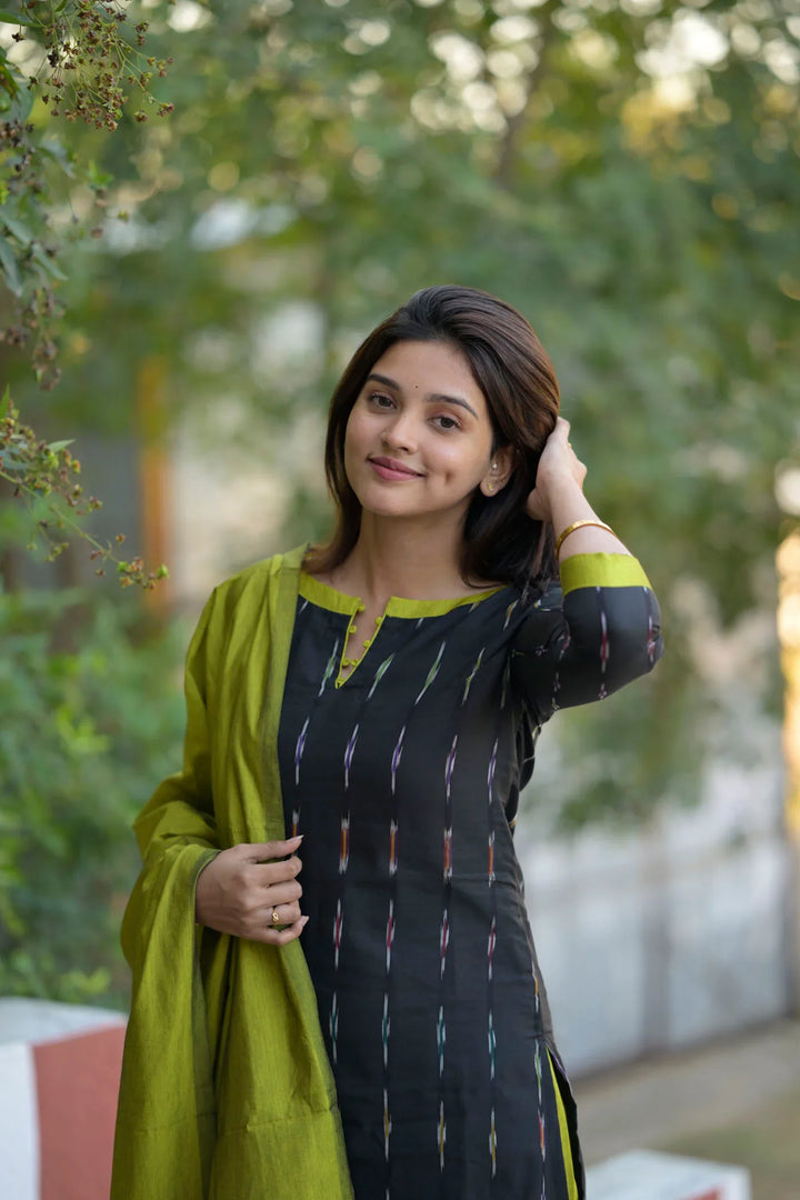 Blue Black and Moss Green 3 piece Kurti Set | Made To Order
