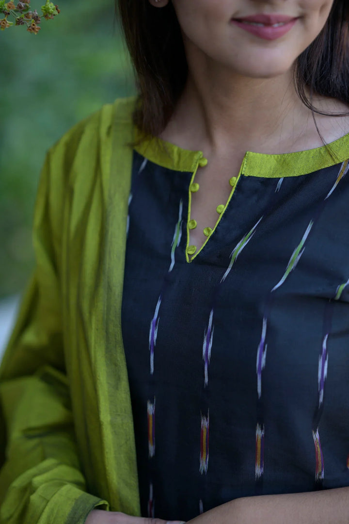 Blue Black and Moss Green 3 piece Kurti Set | Made To Order