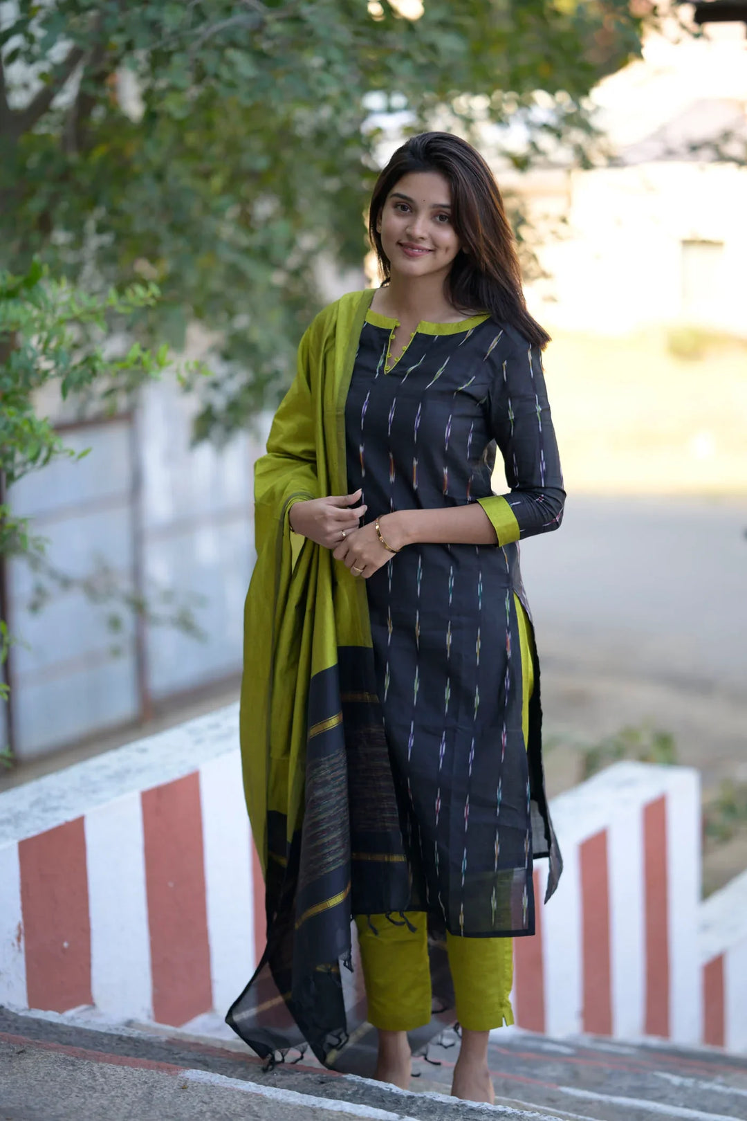 Blue Black and Moss Green 3 piece Kurti Set | Made To Order