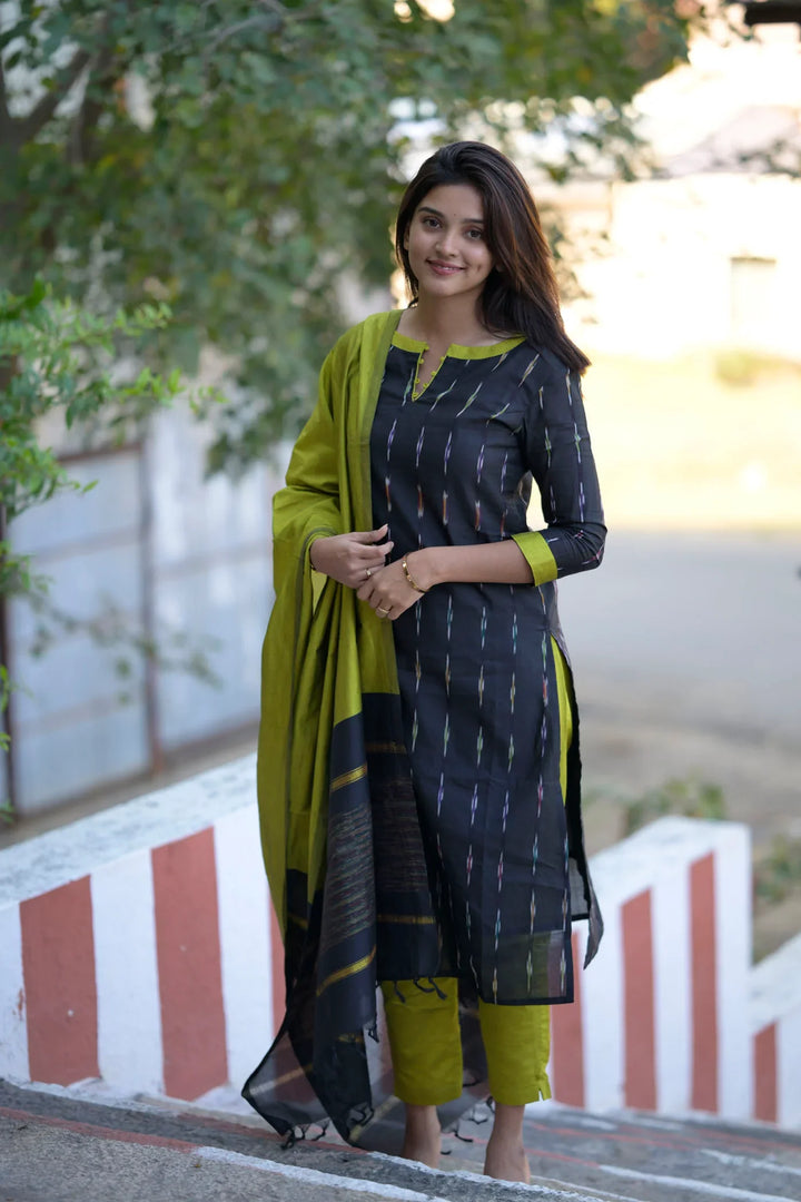 Blue Black and Moss Green 3 piece Kurti Set | Made To Order