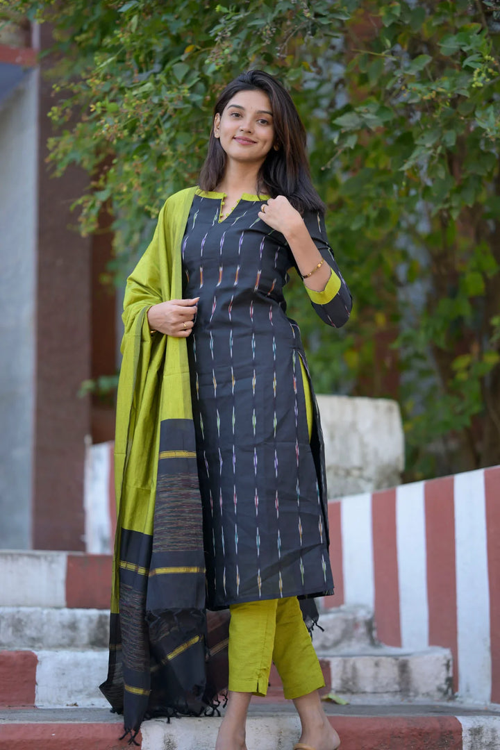 Blue Black and Moss Green 3 piece Kurti Set | Made To Order