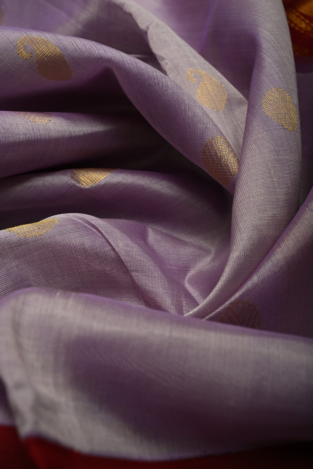Dusty Amethyst Kanchi Silk Cotton Handloom Saree with Zari Buttas and Maroon Contrast Zari Border