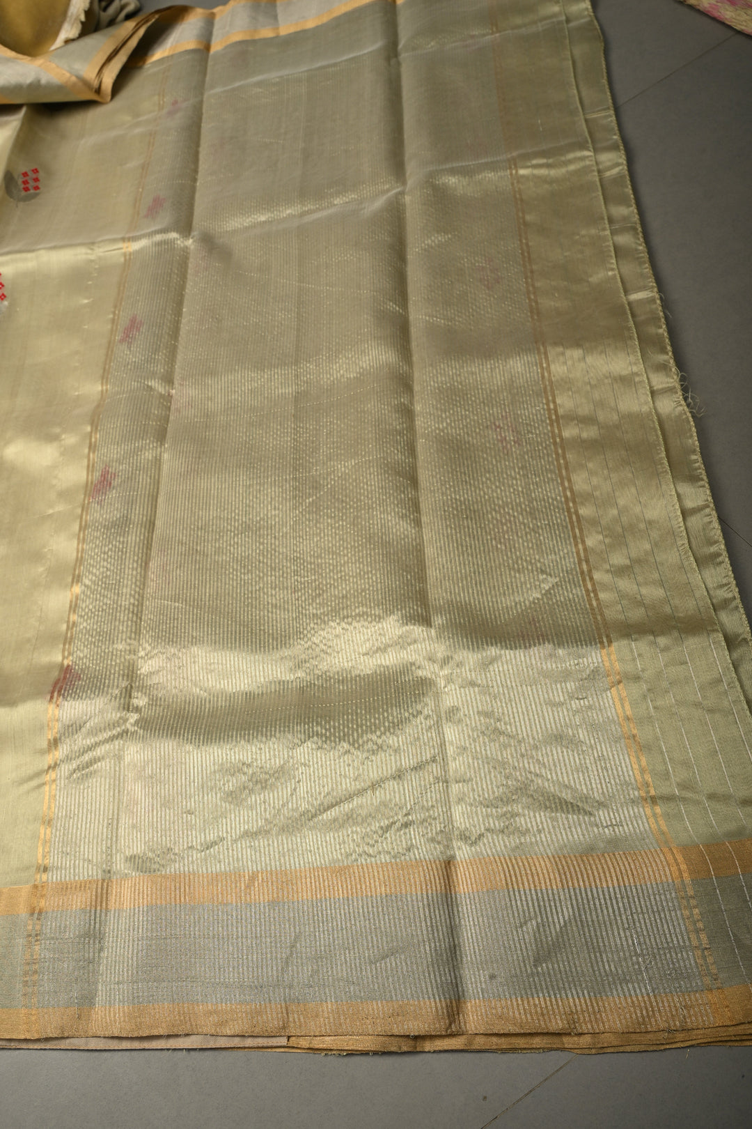 Pista Green Chanderi Silk Saree with Meenakari Floral Zari Buttas and Tissue Zari Border | SHOBITAM