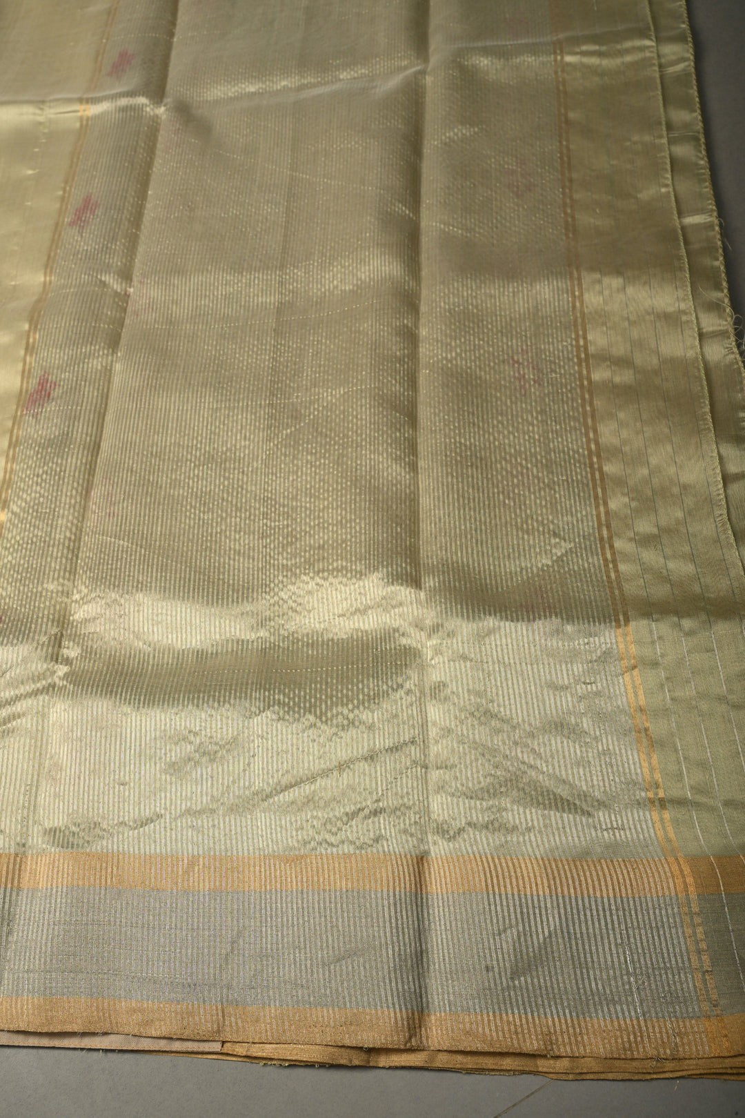 Pista Green Chanderi Silk Saree with Meenakari Floral Zari Buttas and Tissue Zari Border | SHOBITAM