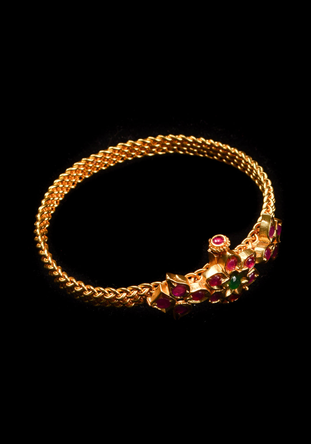 Size 2.3 - Pink and Green Stone Floral Design Kadaa | Shobitam Jewelry