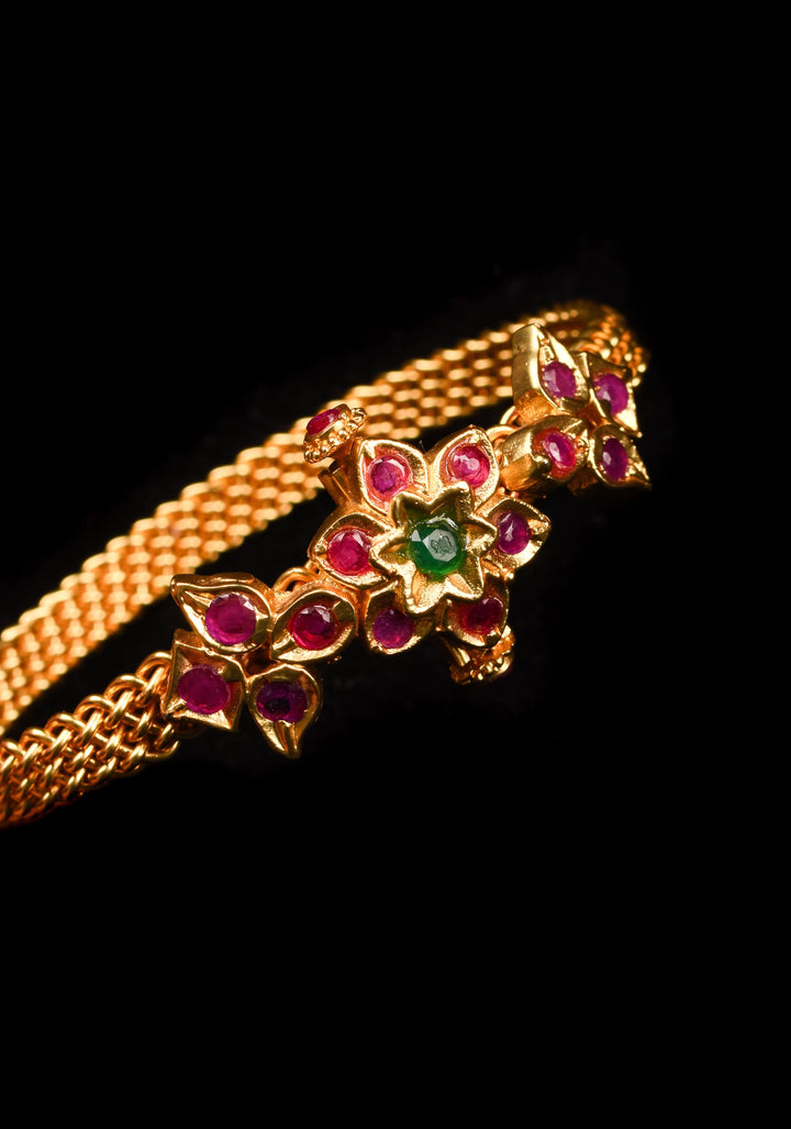 Size 2.3 - Pink and Green Stone Floral Design Kadaa | Shobitam Jewelry