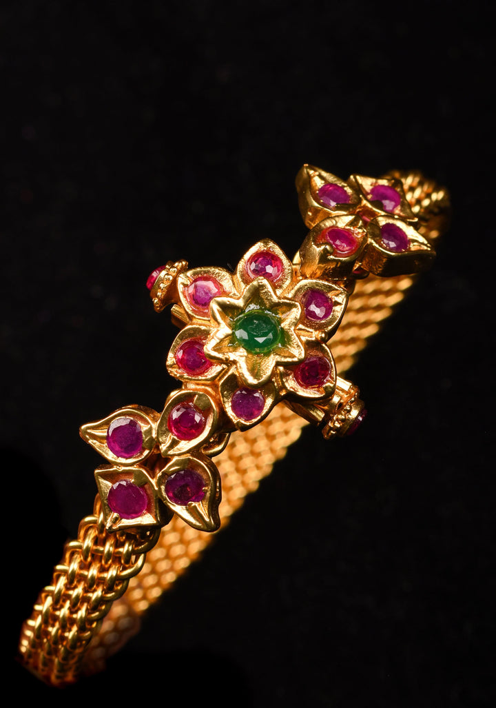 Size 2.3 - Pink and Green Stone Floral Design Kadaa | Shobitam Jewelry