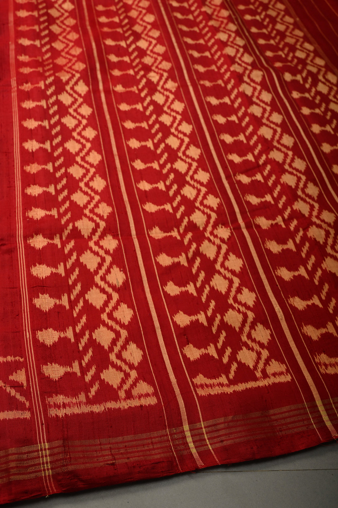 Maroon Rajkot Patola Single Ikkat Saree in Pure Raw Silk with Panel Design and Minimal Border | SILK MARK CERTIFIED | SHOBITAM