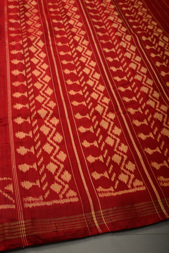 Maroon Rajkot Patola Single Ikkat Saree in Pure Raw Silk with Panel Design and Minimal Border | SILK MARK CERTIFIED | SHOBITAM