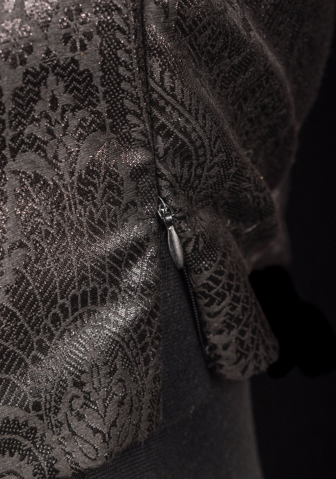Size 38" Black Illusion Neck and sleeve Brocade Blouse