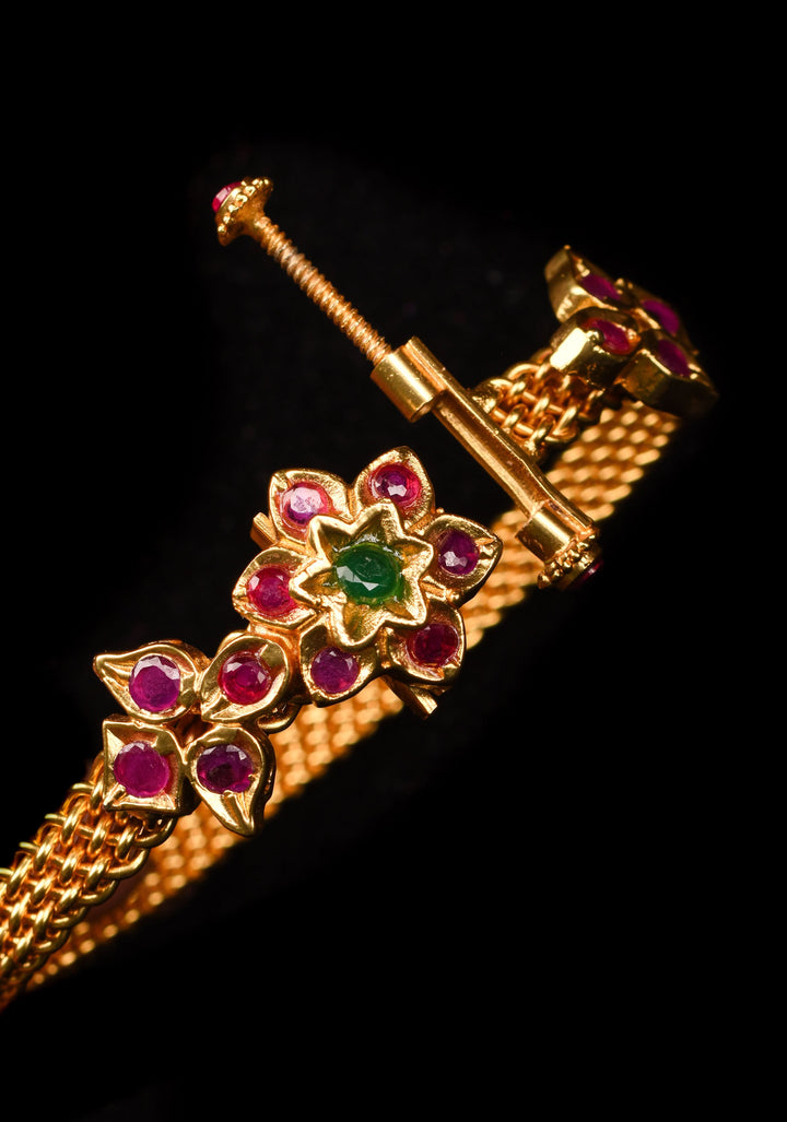 Size 2.3 - Pink and Green Stone Floral Design Kadaa | Shobitam Jewelry