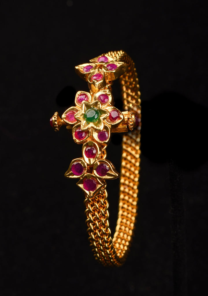 Size 2.3 - Pink and Green Stone Floral Design Kadaa | Shobitam Jewelry