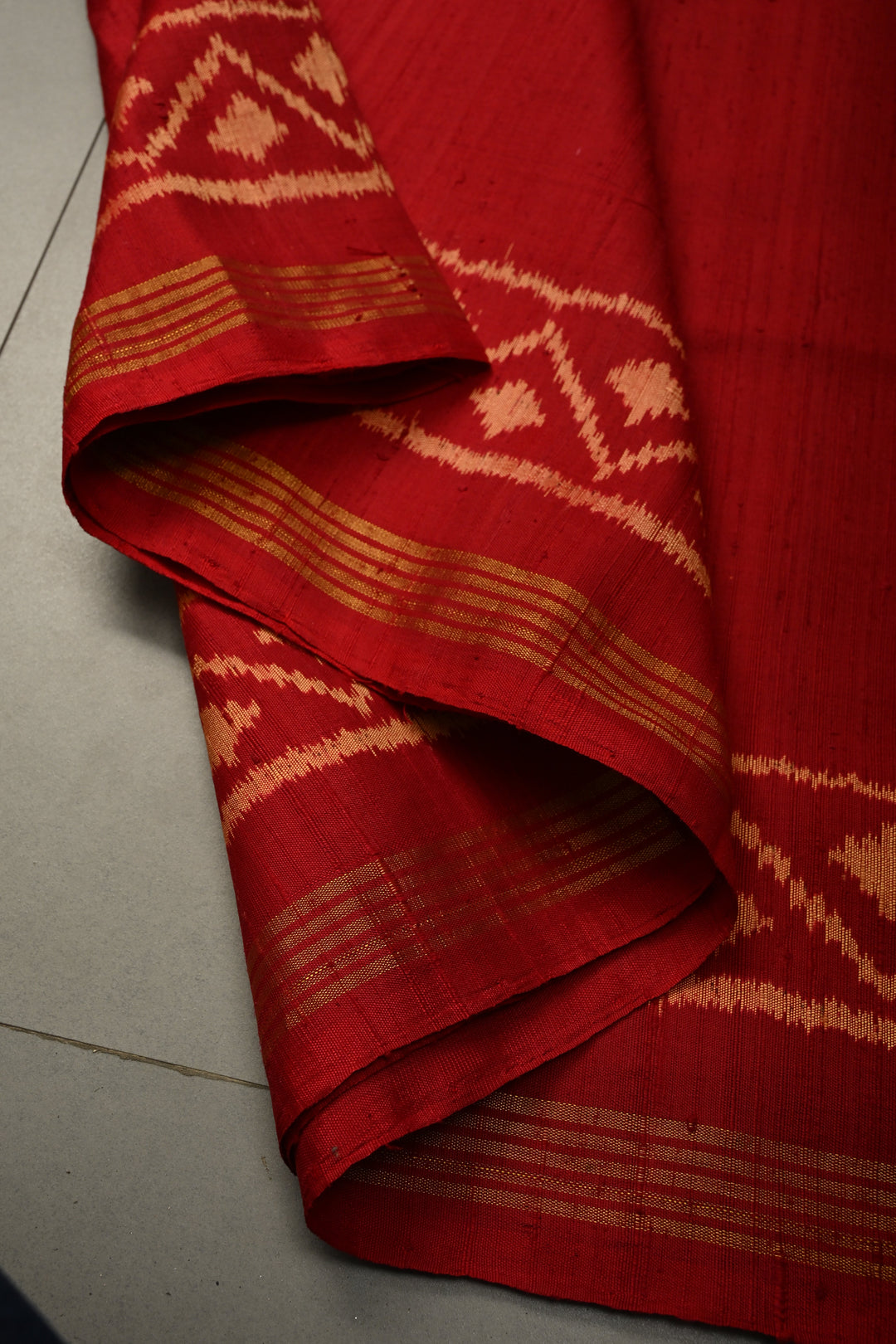 Maroon Rajkot Patola Single Ikkat Saree in Pure Raw Silk with Panel Design and Minimal Border | SILK MARK CERTIFIED | SHOBITAM