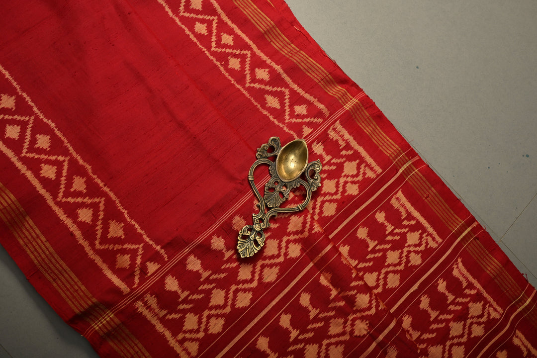 Maroon Rajkot Patola Single Ikkat Saree in Pure Raw Silk with Panel Design and Minimal Border | SILK MARK CERTIFIED | SHOBITAM