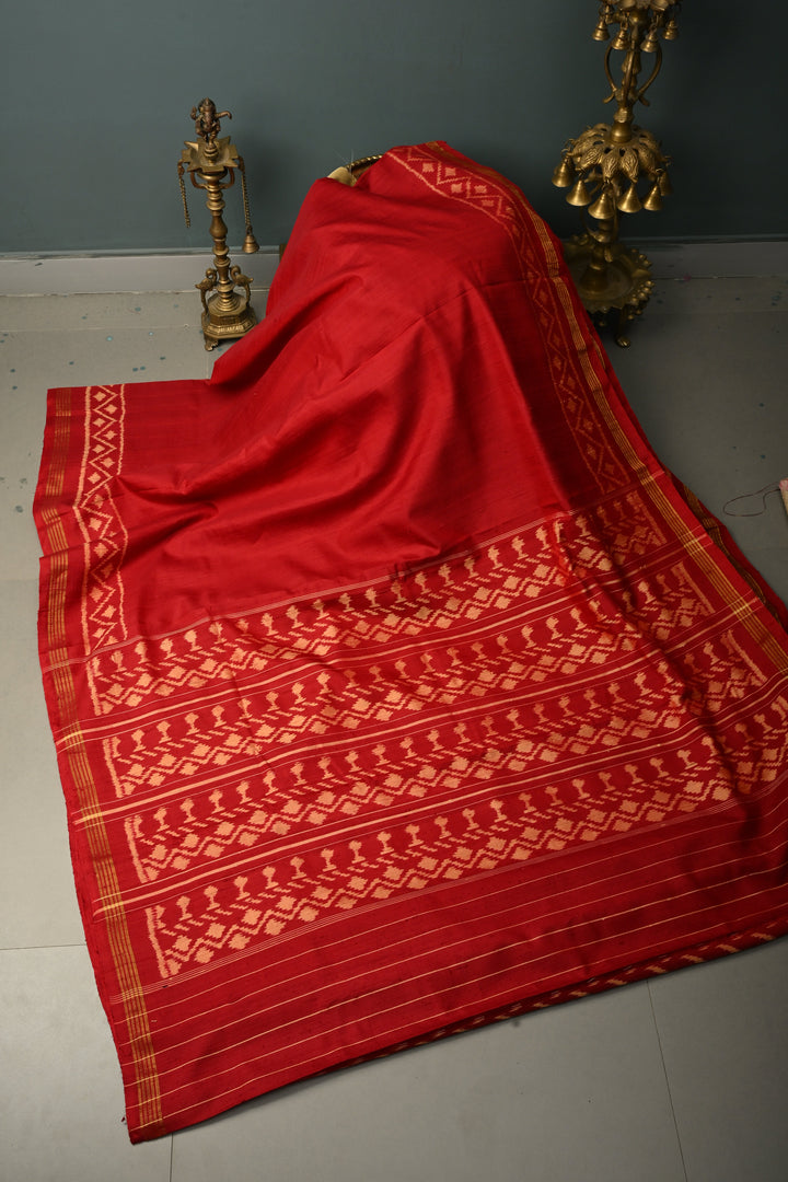 Maroon Rajkot Patola Single Ikkat Saree in Pure Raw Silk with Panel Design and Minimal Border | SILK MARK CERTIFIED | SHOBITAM