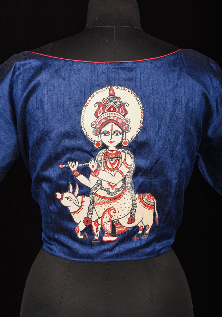 Size 42" Blue Krishna Hand Painted Blouse
