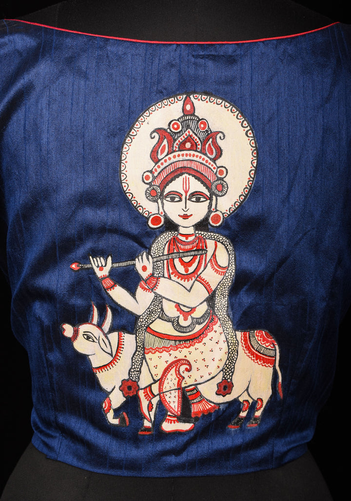 Size 42" Blue Krishna Hand Painted Blouse