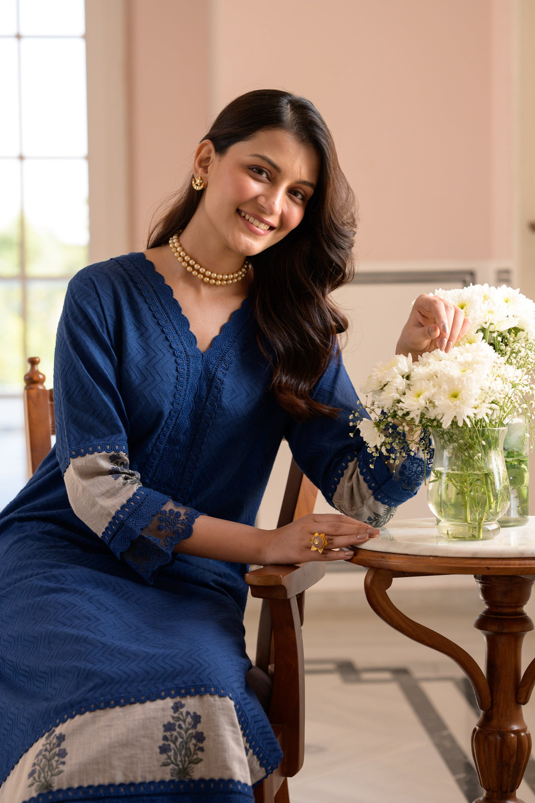 Blue Dobby Cotton Block Printed Kurta Set - SET OF-2 | SHOBITAM