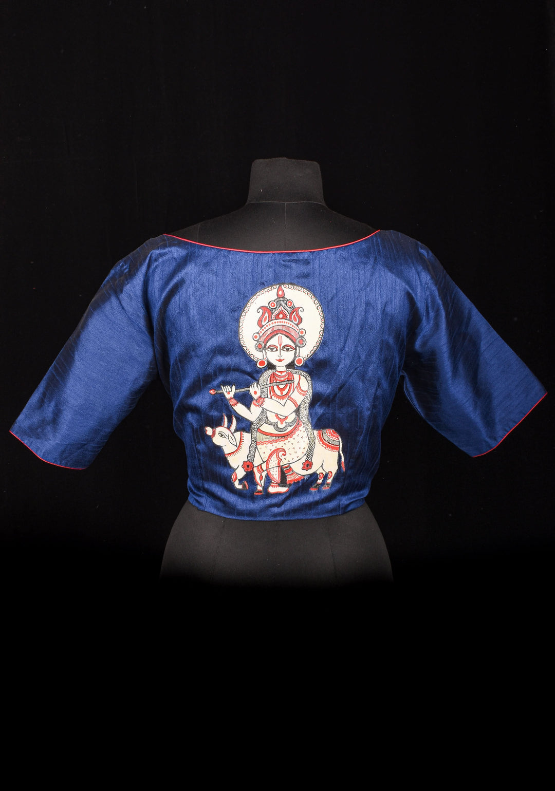 Size 42" Blue Krishna Hand Painted Blouse
