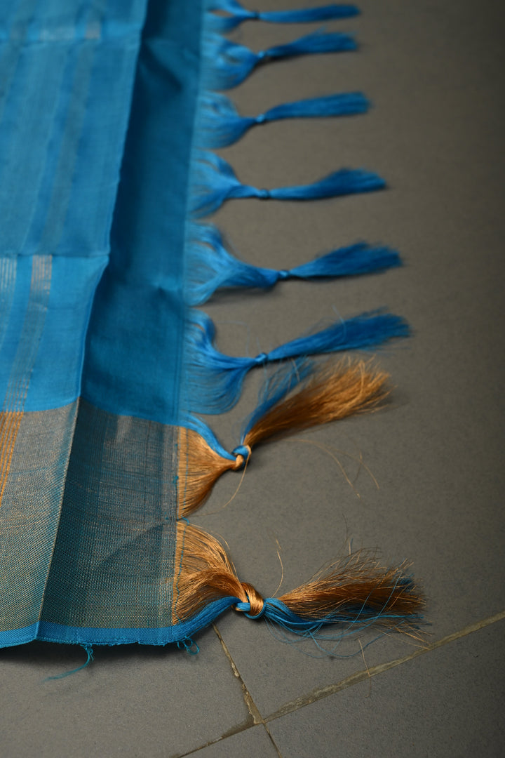 Sky Blue Uppada Handloom Silk Saree with Tissue Zari Border | SILK MARK CERTIFIED | SHOBITAM