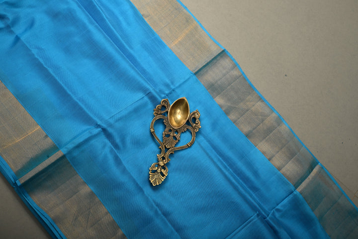 Sky Blue Uppada Handloom Silk Saree with Tissue Zari Border | SILK MARK CERTIFIED | SHOBITAM