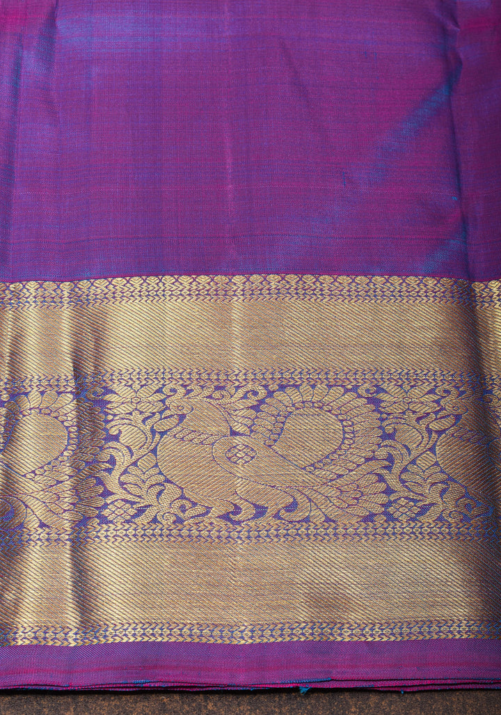 Exquisite Pure Kanjivaram Silk Saree in Blue with Zari Motifs and Zari Border | SILK MARK CERTIFIED