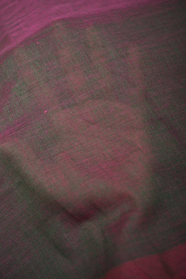 Green-Pink Dual tone Mercerized Mul Cotton Saree with  Long Tassels, No Blouse Piece | SHOBITAM