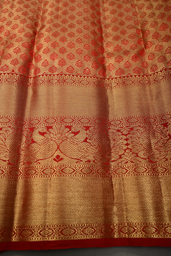 Talambralu Ivory-Gold Pure Kanjivaram Tissue Silk Saree with Geomatric Brocade and Contrast Zari Border | SILK MARK CERTIFIED | SHOBITAM