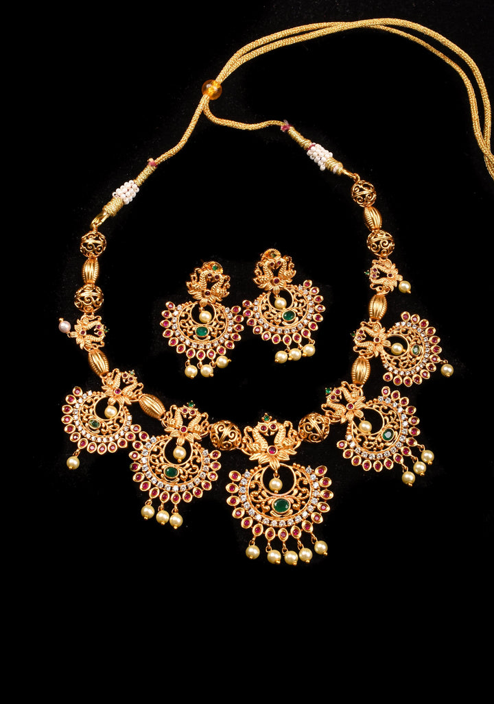 Elegant Twin Peacock Necklace Set with Chandbali Design and Dangling Beads | Shobitam Jewelry