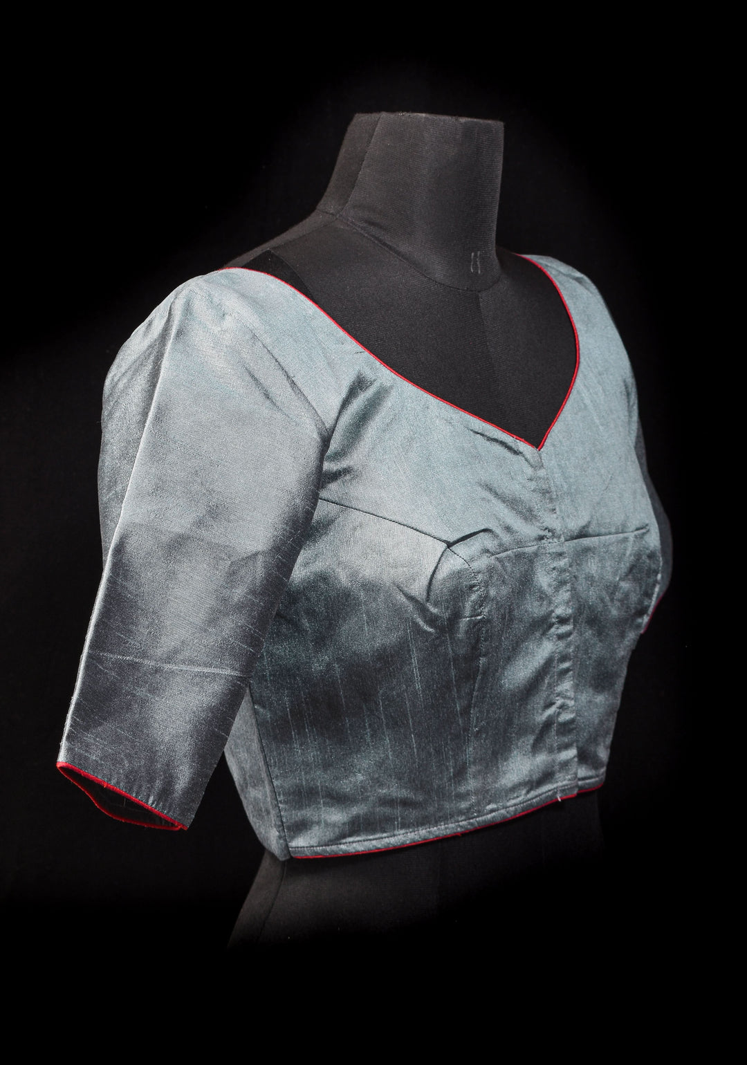 Size 36: Gray Raw silk Blouse With Lord Krishna and cow Hand Painting