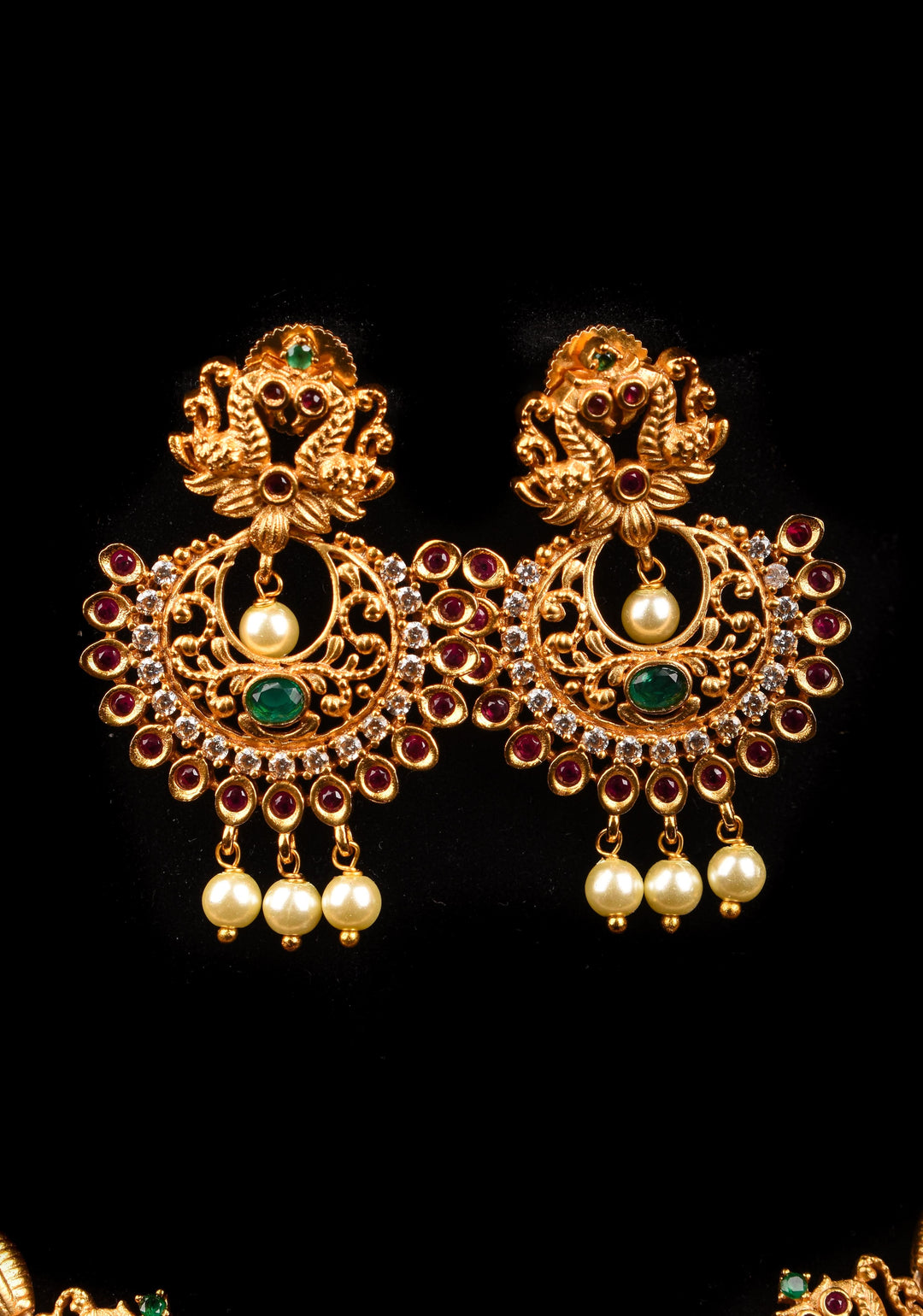 Elegant Twin Peacock Necklace Set with Chandbali Design and Dangling Beads | Shobitam Jewelry