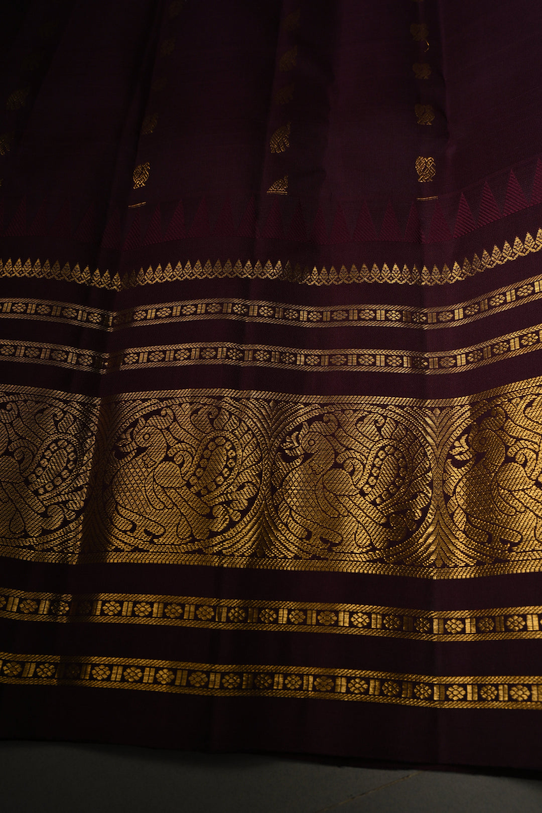 Slate Blue Gadwal Pure Silk Saree with Zari Buttas and Contrast Wide Zari Border | SILK MARK CERTIFIED | SHOBITAM