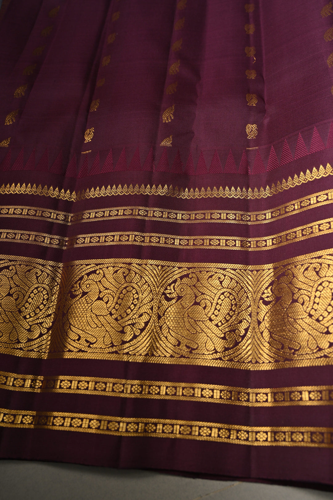 Slate Blue Gadwal Pure Silk Saree with Zari Buttas and Contrast Wide Zari Border | SILK MARK CERTIFIED | SHOBITAM