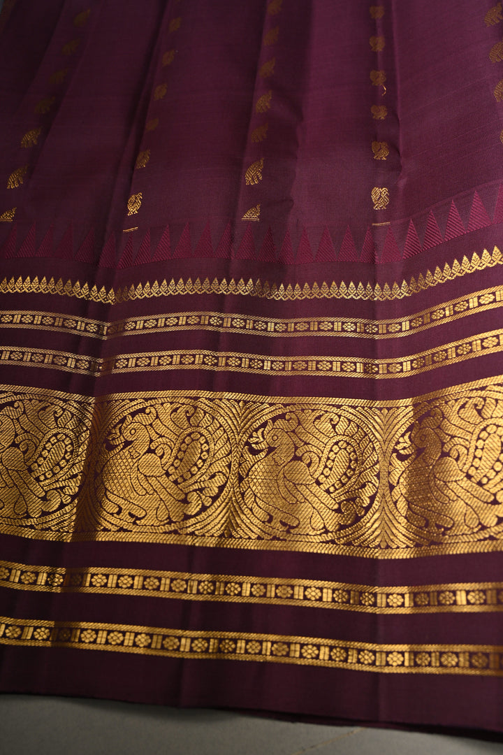 Slate Blue Gadwal Pure Silk Saree with Zari Buttas and Contrast Wide Zari Border | SILK MARK CERTIFIED | SHOBITAM