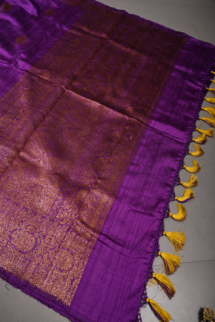 Royal Purple Banarasi Raw Silk Saree with Antique Zari Buttas and Zari Border | SILK MARK CERTIFIED | SHOBITAM