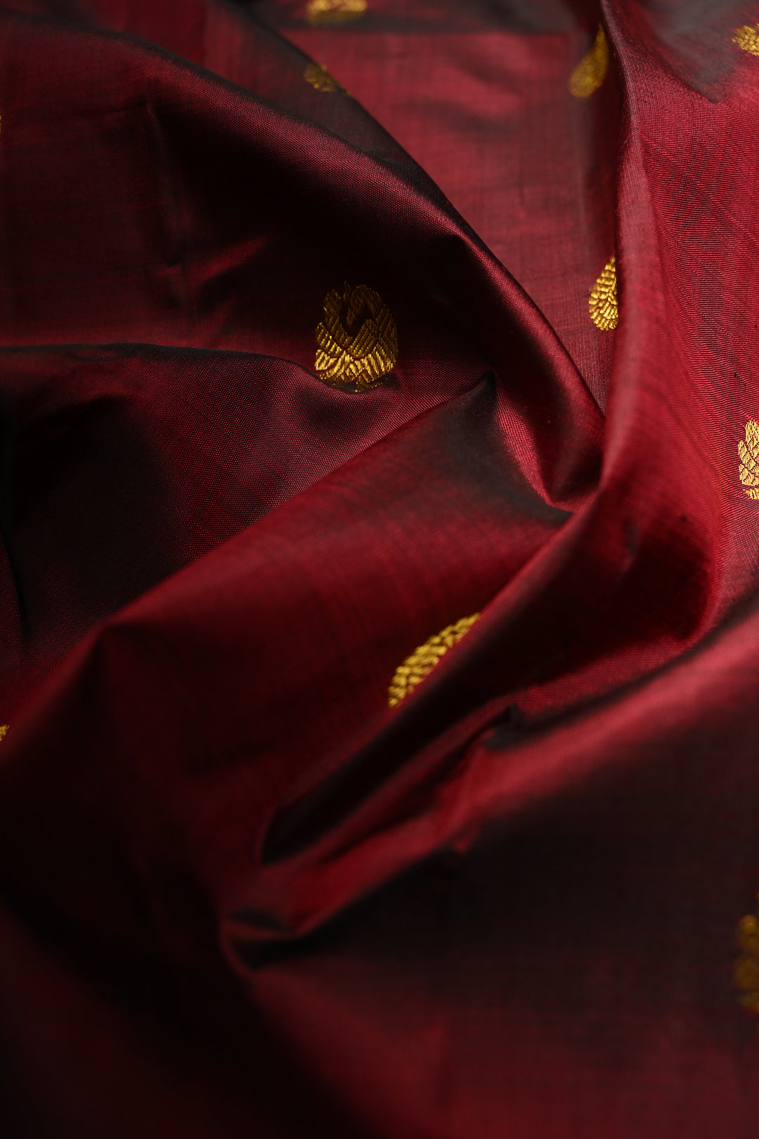 Burgundy Pure Kanjivaram Silk Saree with Zari Buttas and Contrast Zari Border | SILK MARK CERTIFIED | SHOBITAM