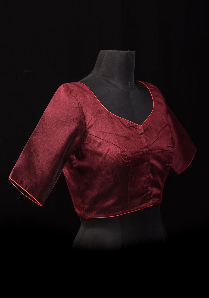 Size 36: Meditating Buddha - Authentic Hand painting on maroon semi silk blouse