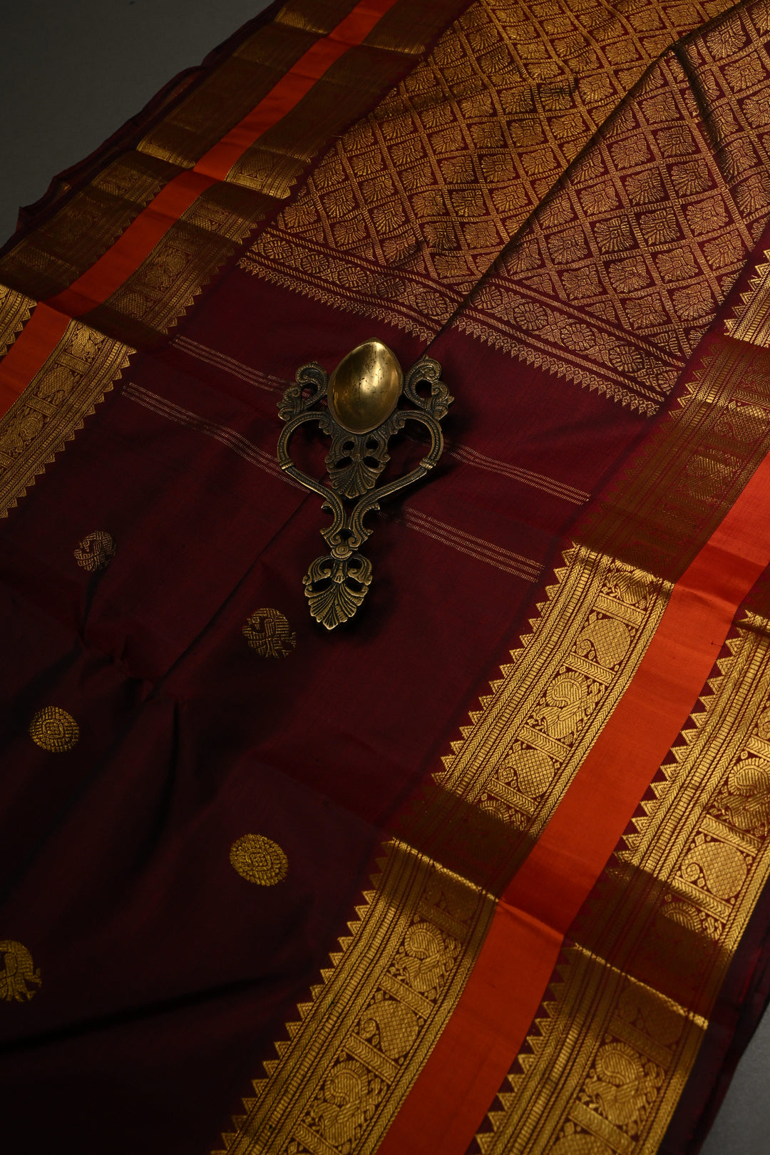 Burgundy Pure Kanjivaram Silk Saree with Zari Buttas and Contrast Zari Border | SILK MARK CERTIFIED | SHOBITAM