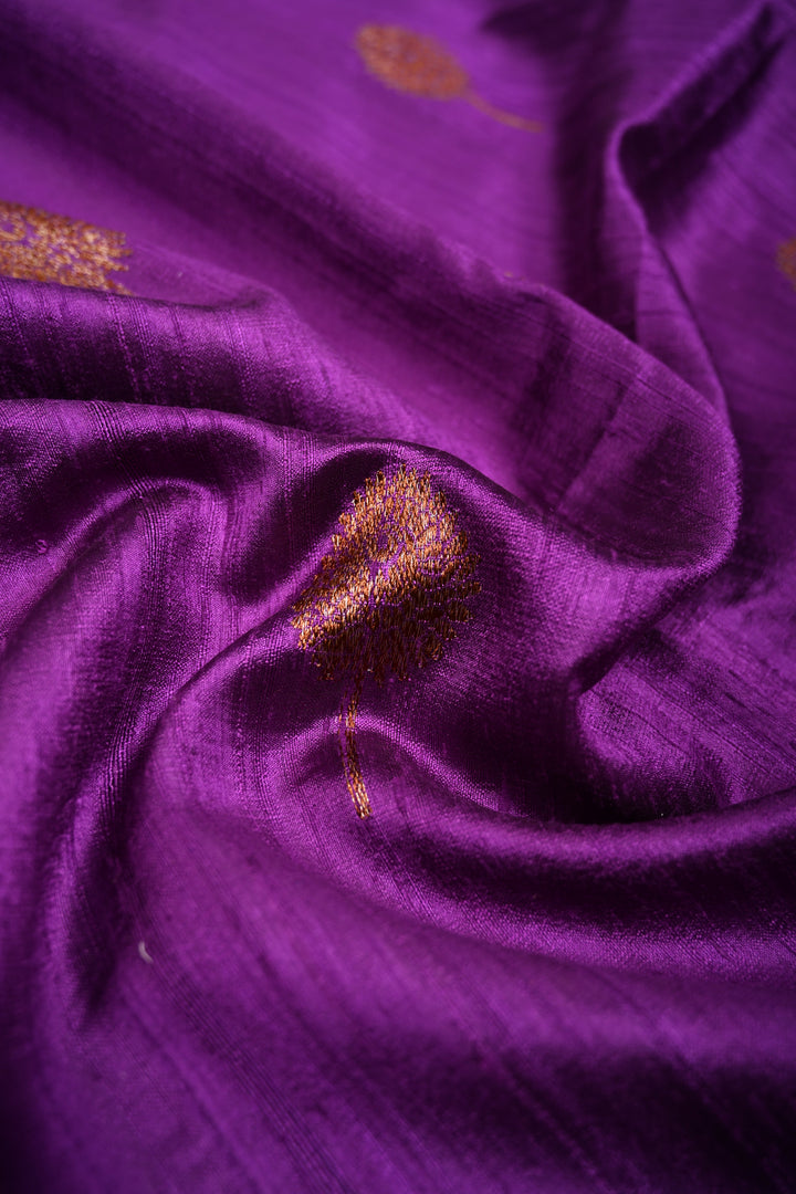 Royal Purple Banarasi Raw Silk Saree with Antique Zari Buttas and Zari Border | SILK MARK CERTIFIED | SHOBITAM