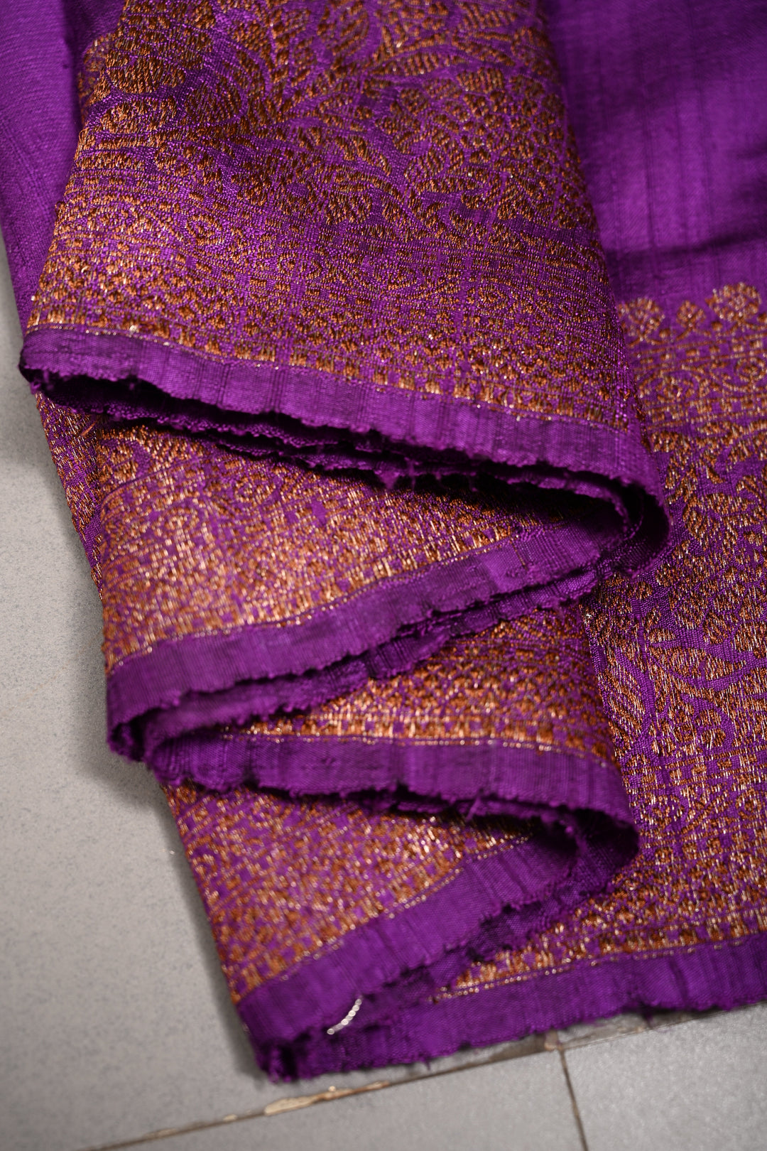 Royal Purple Banarasi Raw Silk Saree with Antique Zari Buttas and Zari Border | SILK MARK CERTIFIED | SHOBITAM