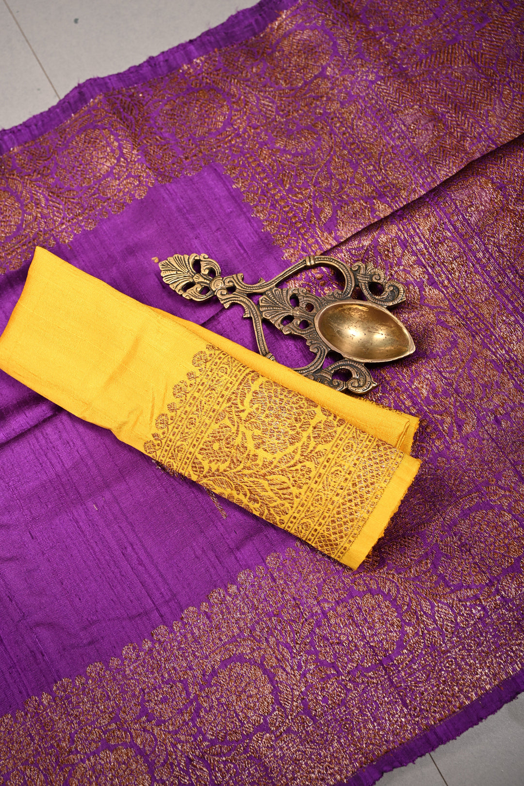 Royal Purple Banarasi Raw Silk Saree with Antique Zari Buttas and Zari Border | SILK MARK CERTIFIED | SHOBITAM