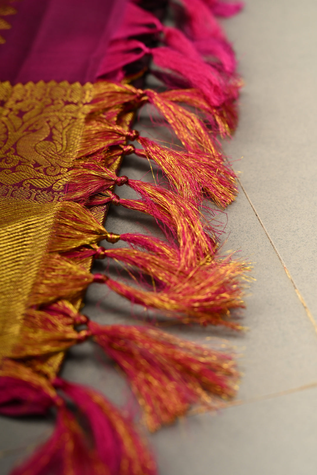 Deep Purple Self Brocade on Pure Kanjivaram Silk Handloom Saree with Paisely Motifs and Zari Border | SILK MARK CERTIFIED | SHOBITAM