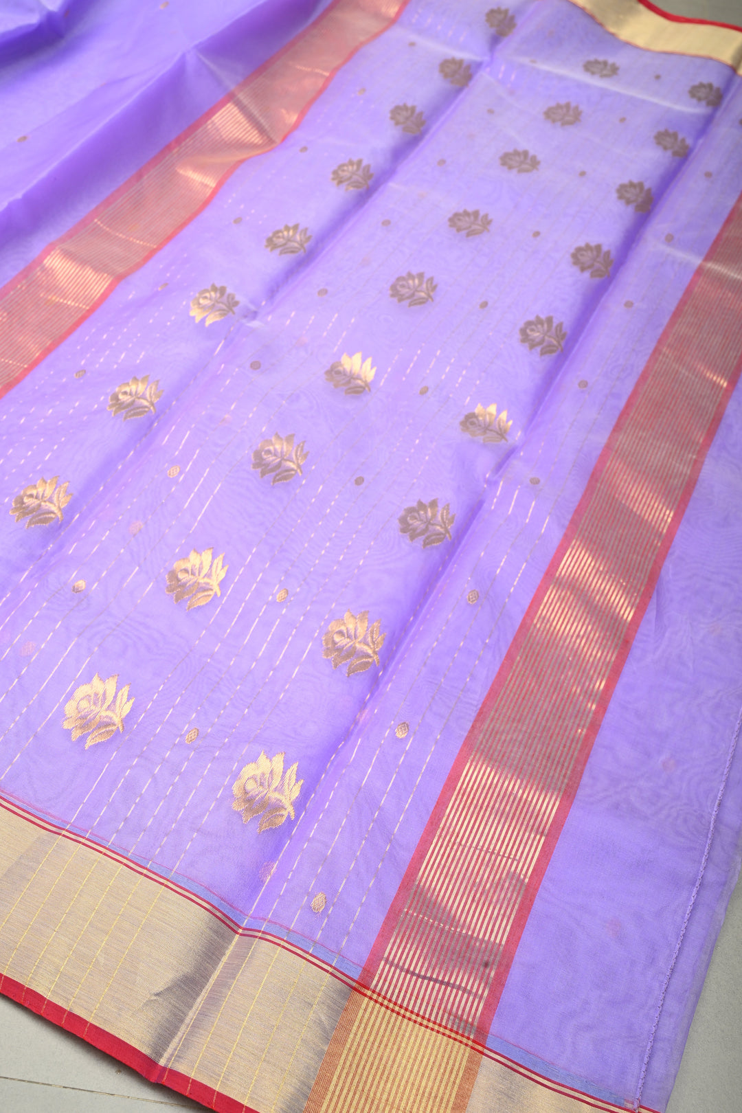 Lavender Chanderi Silk Saree with Zari Buttas and Tissue Border | SHOBITAM