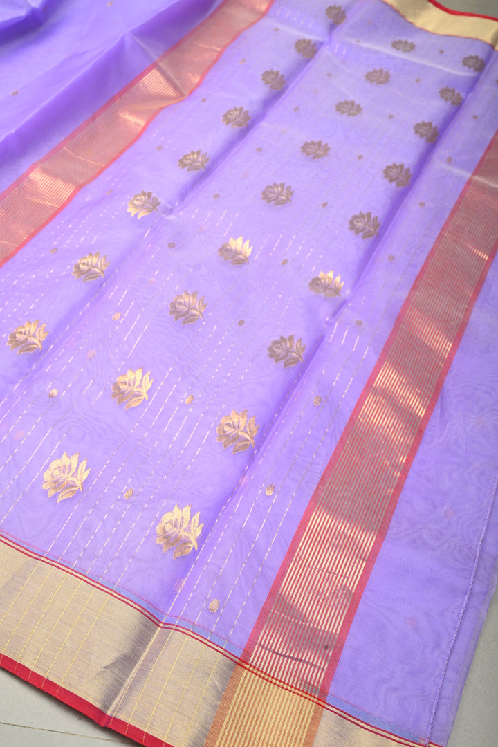 Lavender Chanderi Silk Saree with Zari Buttas and Tissue Border | SHOBITAM