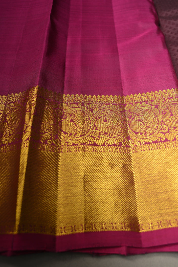 Deep Purple Self Brocade on Pure Kanjivaram Silk Handloom Saree with Paisely Motifs and Zari Border | SILK MARK CERTIFIED | SHOBITAM