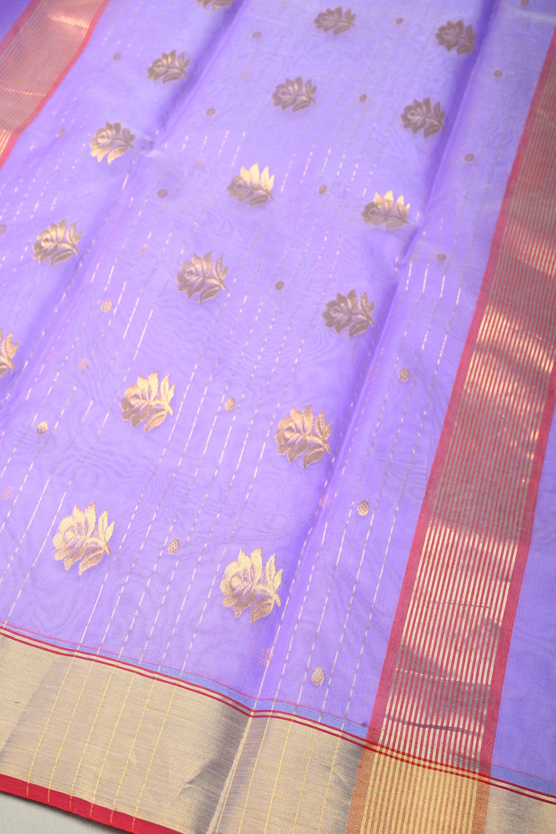 Lavender Chanderi Silk Saree with Zari Buttas and Tissue Border | SHOBITAM