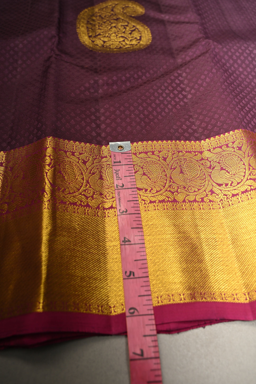 Deep Purple Self Brocade on Pure Kanjivaram Silk Handloom Saree with Paisely Motifs and Zari Border | SILK MARK CERTIFIED | SHOBITAM