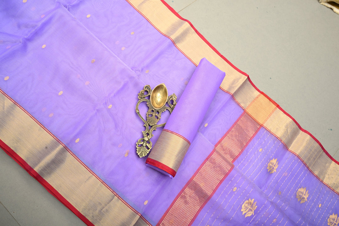 Lavender Chanderi Silk Saree with Zari Buttas and Tissue Border | SHOBITAM
