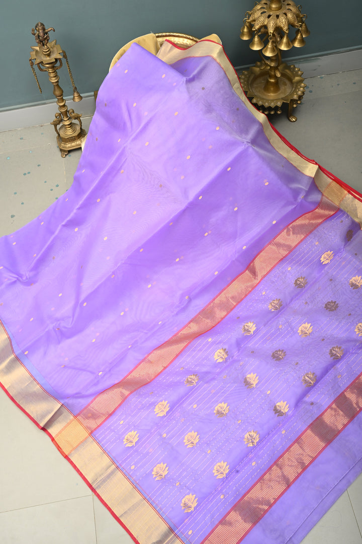 Lavender Chanderi Silk Saree with Zari Buttas and Tissue Border | SHOBITAM